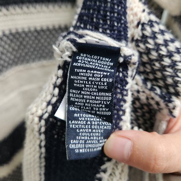 American Living Black and White Stripe Knit Half Sleeve Fringe Open Cardigan - Picture 6 of 7